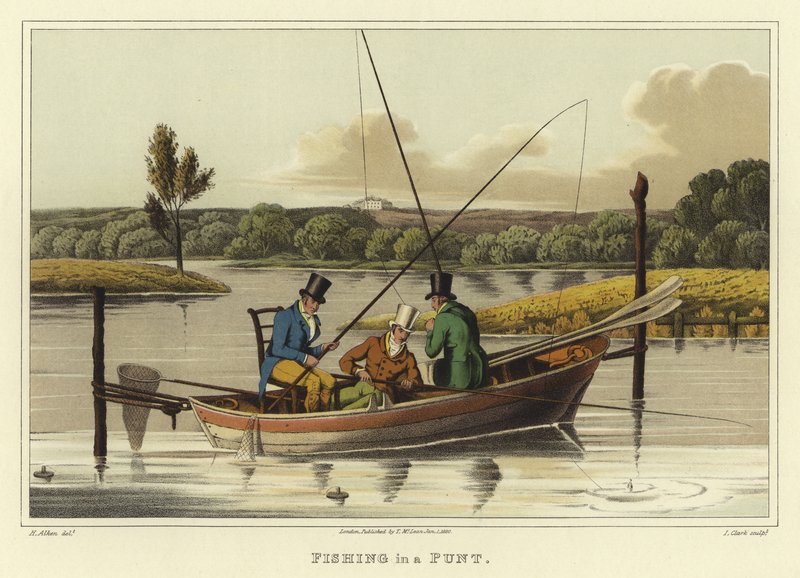 Fiske i en Punt (chromolitho) av Henry Thomas Alken