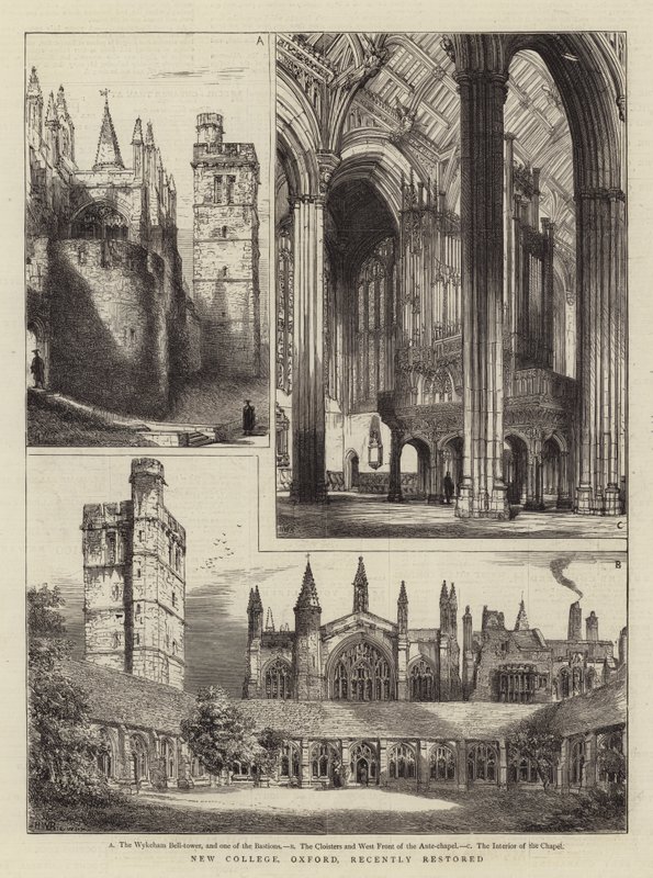 New College, Oxford, nylig restaurert av Henry William Brewer