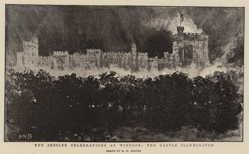 Jubileumsfeiringen i Windsor, slottet opplyst av Henry William Brewer