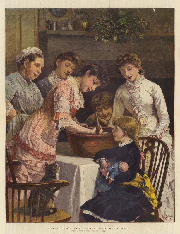Rør i julepuddingen (chromolitho) av Henry Woods