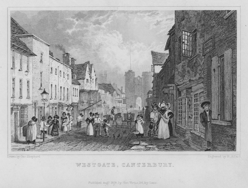 Westgate, Canterbury, Kent (gravering) av Henry Adlard