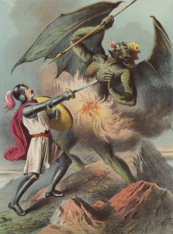 Christian dreper Appolyon (chromolitho) av Henry Courtney Selous