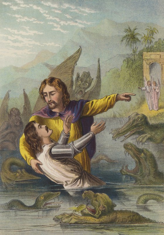 Krysser elven (chromolitho) av Henry Courtney Selous