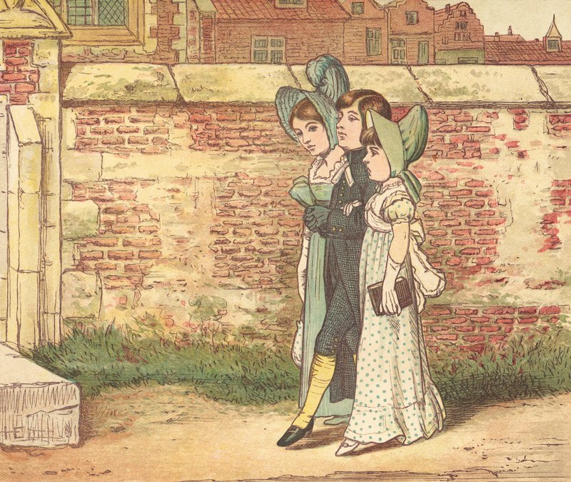 Kirkegående mennesker (farge litho) av Henry Hetherington Emmerson