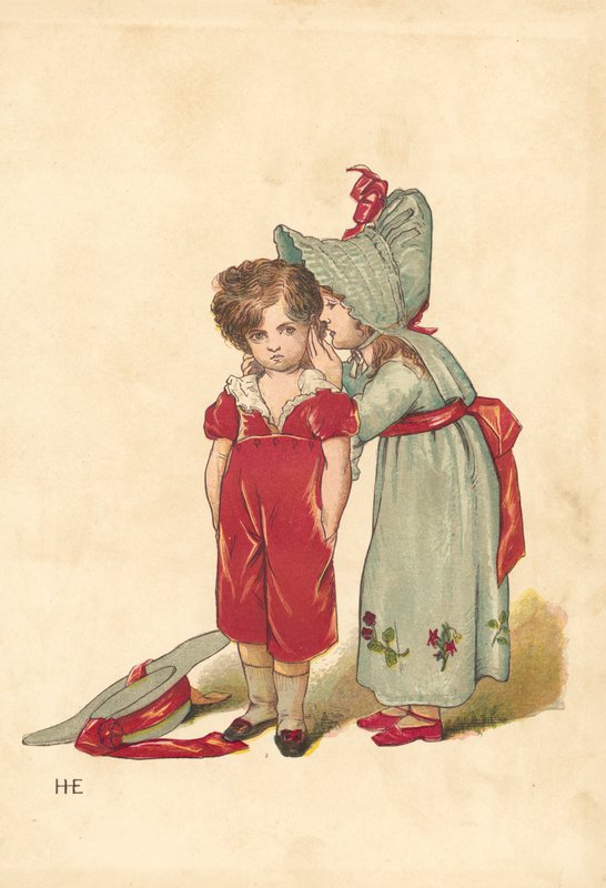 Hviskende mennesker (farge litho) av Henry Hetherington Emmerson