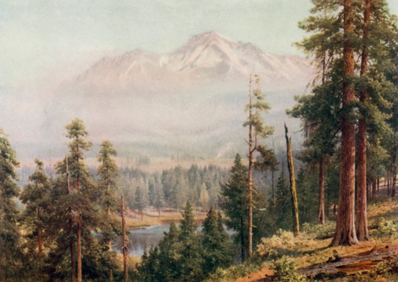 Mount Shasta (farge litho) av Henry Sutton Palmer