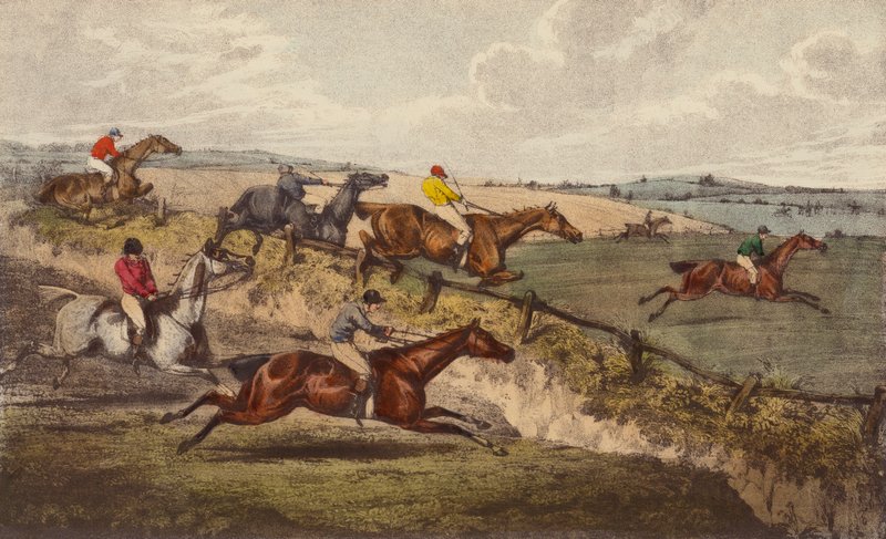 A Steeple-Chase (fargelitho) av Henry Thomas (after) Alken