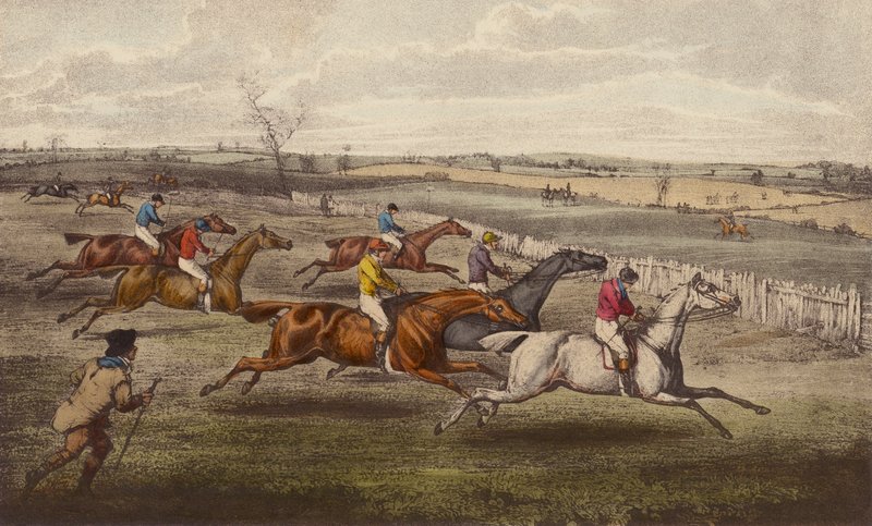 A Steeple-Chase (fargelitho) av Henry Thomas (after) Alken