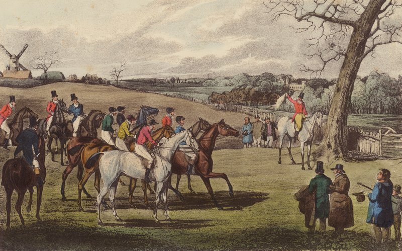 A Steeple-Chase (farge litho) av Henry Thomas (after) Alken