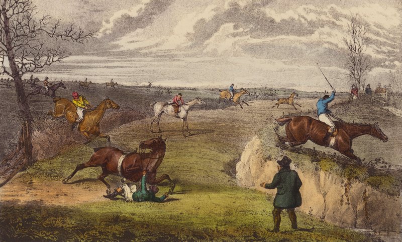 A Steeple-Chase (farge litho) av Henry Thomas (after) Alken