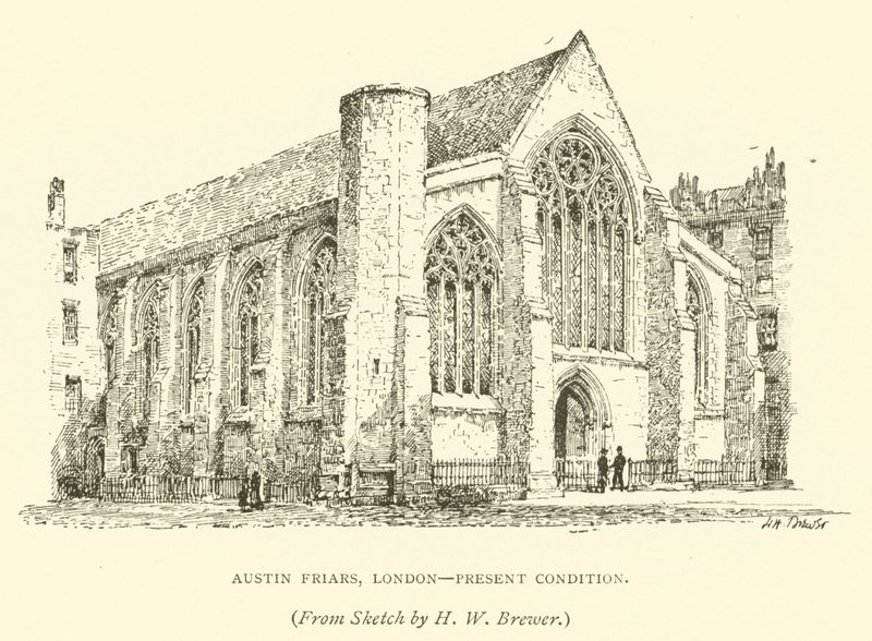 Austin Friars, London, nåværende tilstand (gravering) av Henry William Brewer
