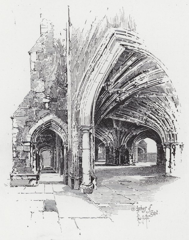 Arches of Crypt (gravering) av Herbert (after) Railton