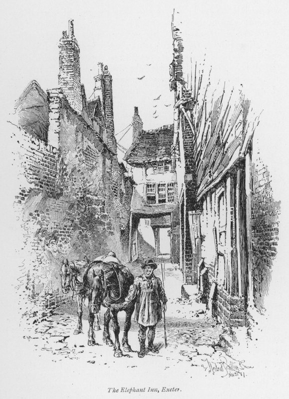 Coaching: The Elephant Inn, Exeter (litho) av Herbert (after) Railton