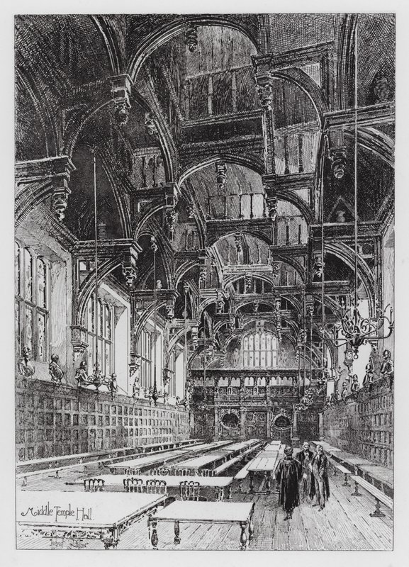 Middle Temple Hall (gravering) av Herbert (after) Railton
