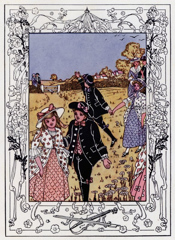 Kom Lasses and Lads (farge litho) av Hilda Broughton