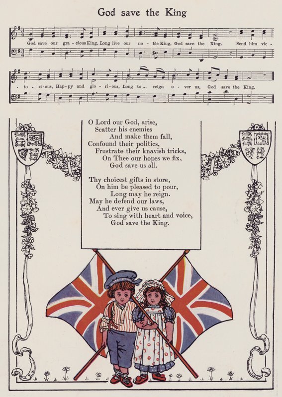 God Save The King (farge litho) av Hilda Broughton