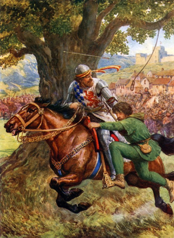 "Robin Hood redder Little John" (farge litho) av Howard Davie