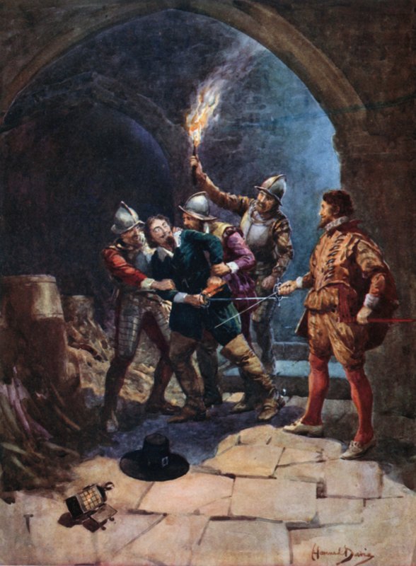 Arresten av Guy Fawkes (farge litho) av Howard Davie
