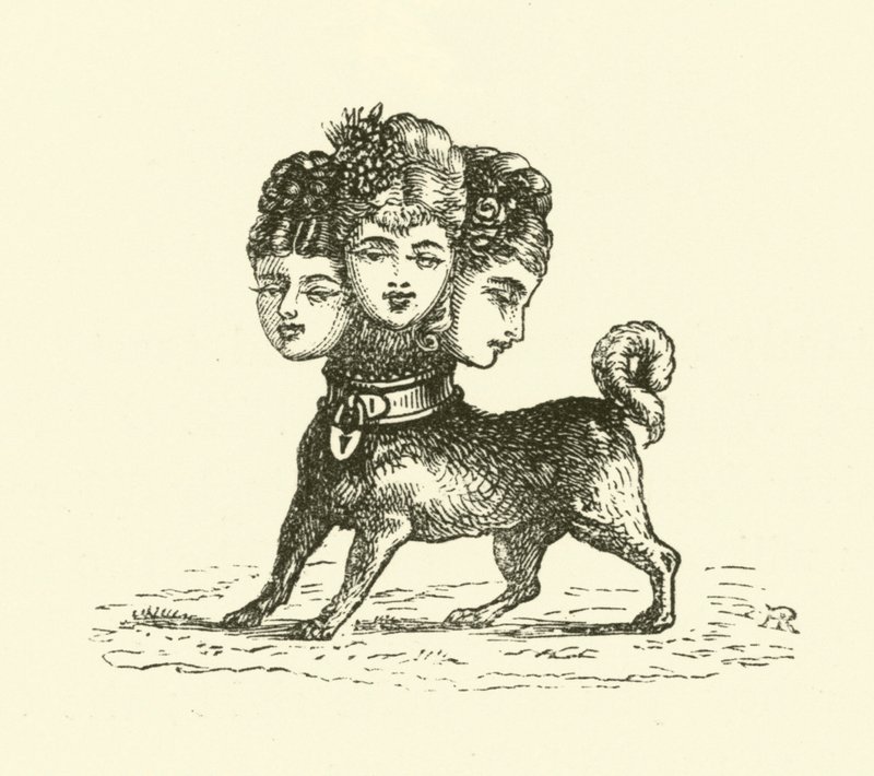 Kvinne Cerberus (gravering) av Hugh Rowley