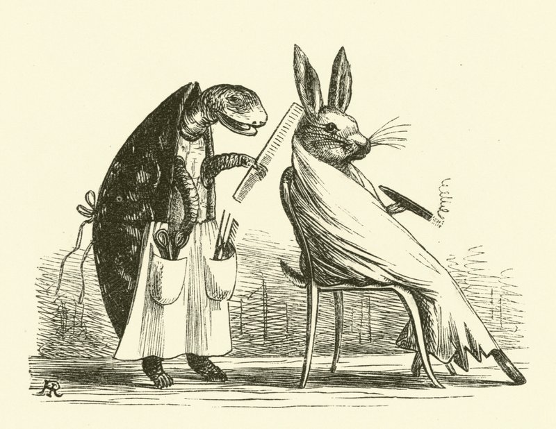 Skilpadde og hare (gravering) av Hugh Rowley
