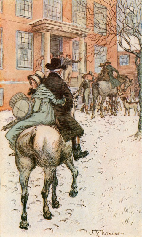 Ankomster til det røde huset (farge litho) av Hugh Thomson