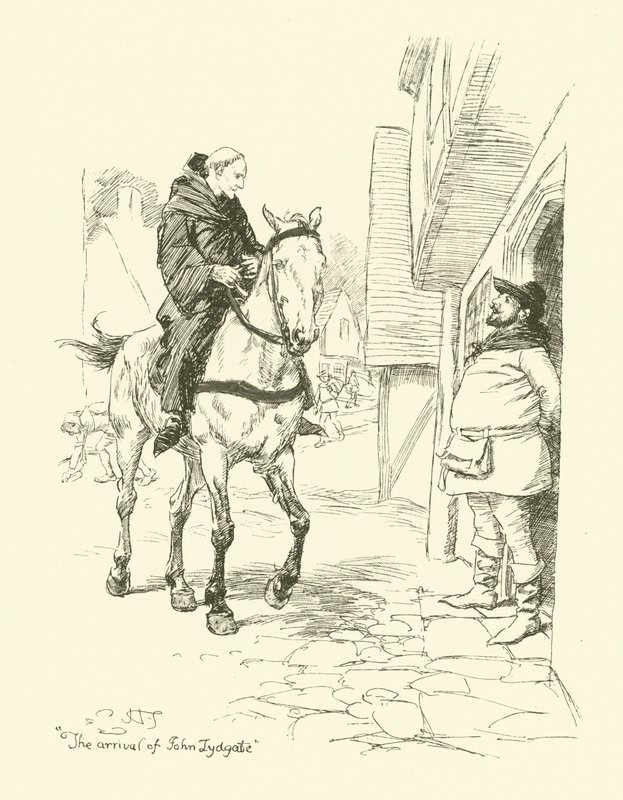 Ankomsten av John Lydgate (litho) av Hugh Thomson