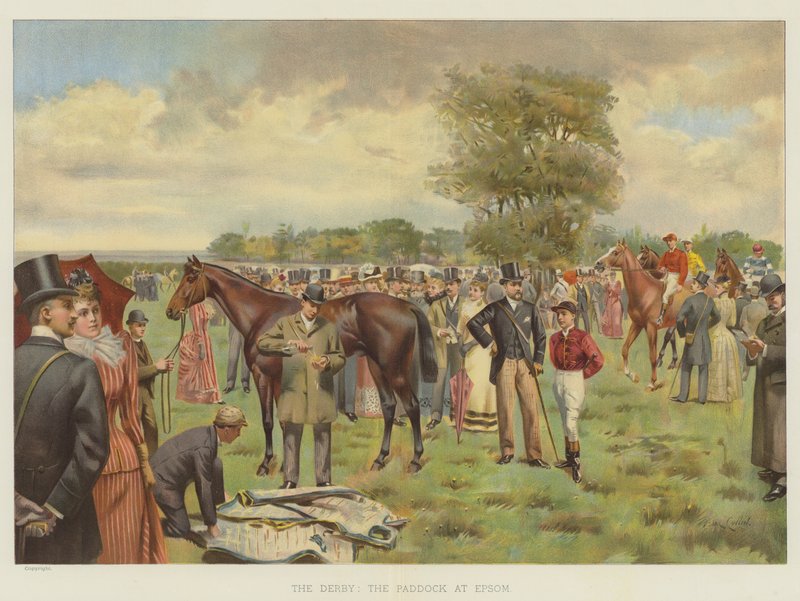 The Derby, the Paddock at Epsom (chromolitho) av Isaac J. Cullin