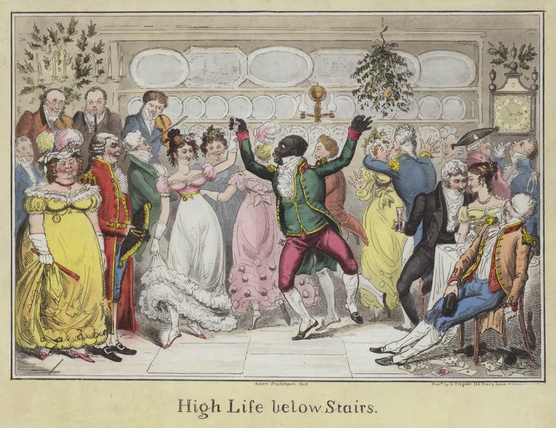 High Life under trapper (farget etsning) av Isaac Robert Cruikshank