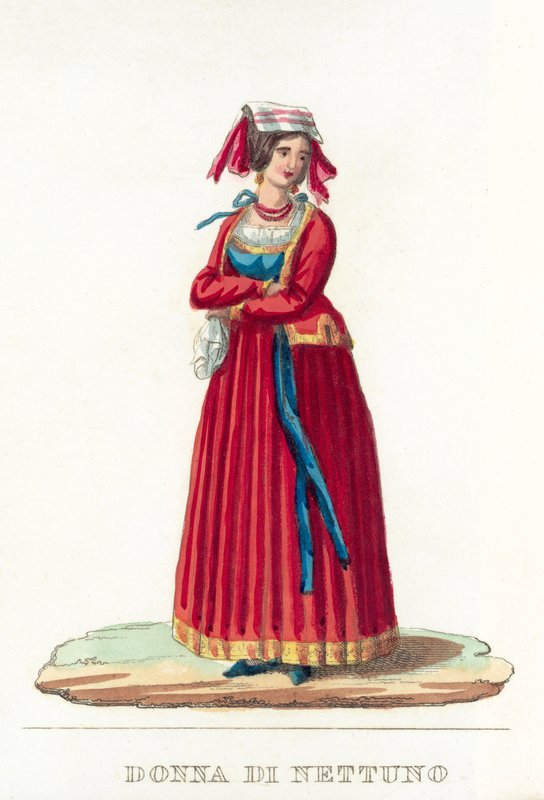 Woman of Neptun (farget gravering) av Italian School