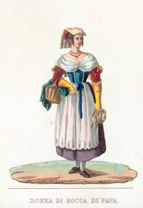Donna Di Rocca Di Papa (farget gravering) av Italian School