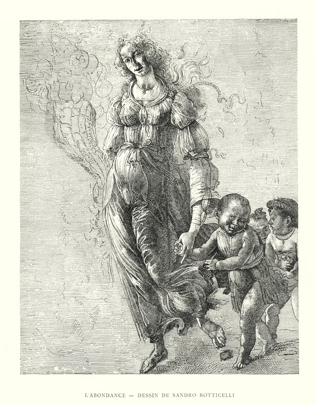 Overflod, tegning av Sandro Botticelli (gravering) av Italian School