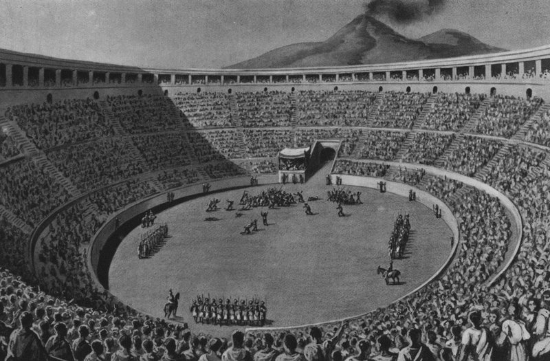 Pompeii: Amfiteater (litho) av Italian School