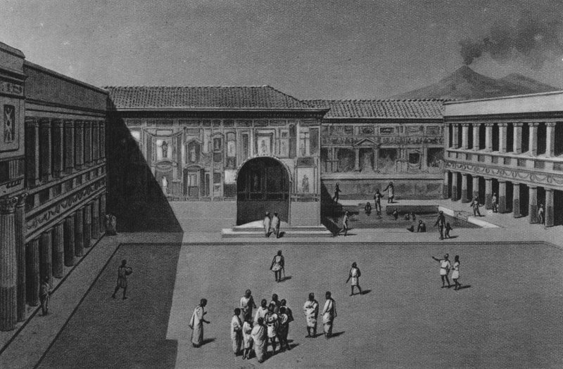 Pompeii: Interiøret i Stabian-badene (litho) av Italian School
