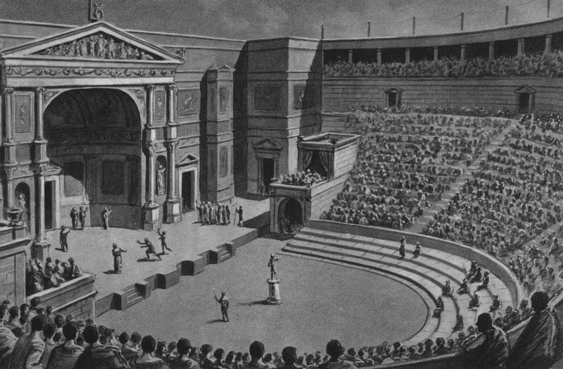 Pompeii: Tragic Theatre (litho) av Italian School