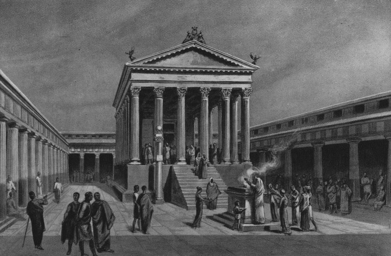 Pompeii: Apollon-tempelet (litho) av Italian School