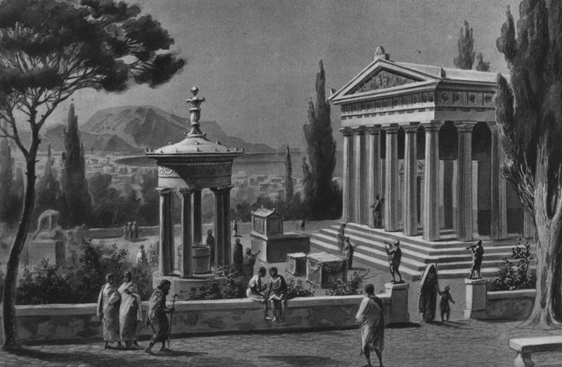 Pompeii: Herkules tempel (litho) av Italian School