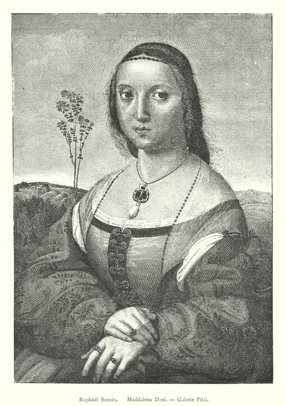 Raphael Sanzio, Maddalena Doni, Galerie Pitti (gravering) av Italian School