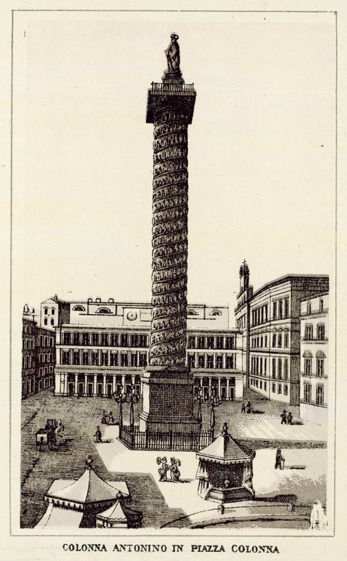 Roma: Antoninus-søylen på Piazza Colonna (litho) av Italian School