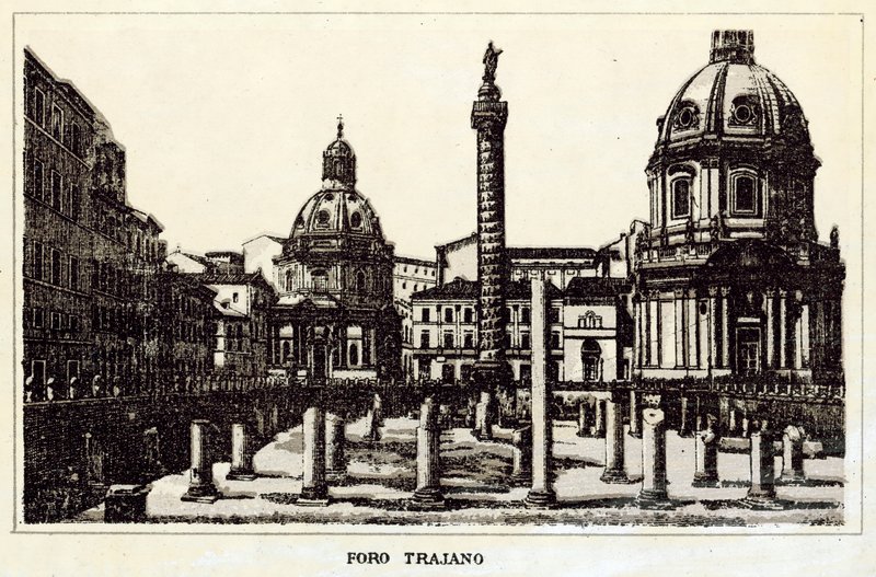 Roma: Trajan Forum (litho) av Italian School
