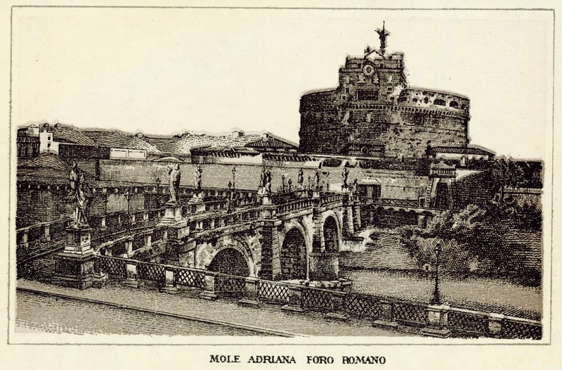 Roma: Mole Adriana Forum Romanum (litho) av Italian School