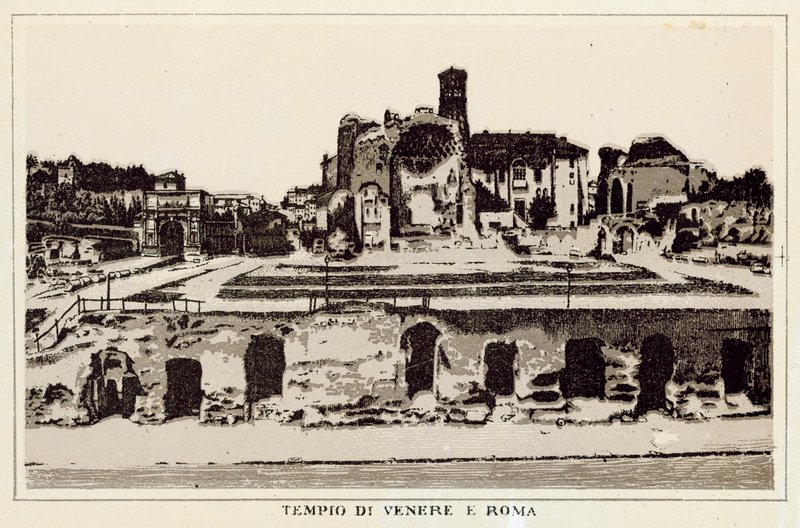Roma: Venus- og Roma-tempelet (litho) av Italian School