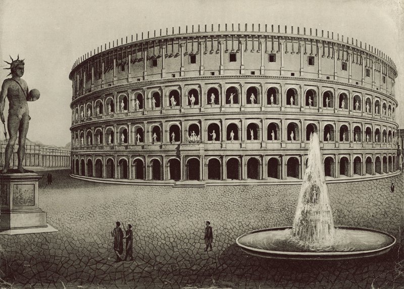 Colosseum restaurert (litho) av Italian School