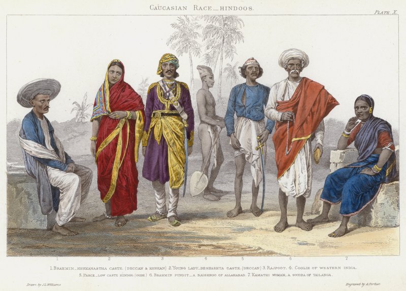 Kaukasisk rase, hinduer (farget gravering) av J.L. (after) Williams