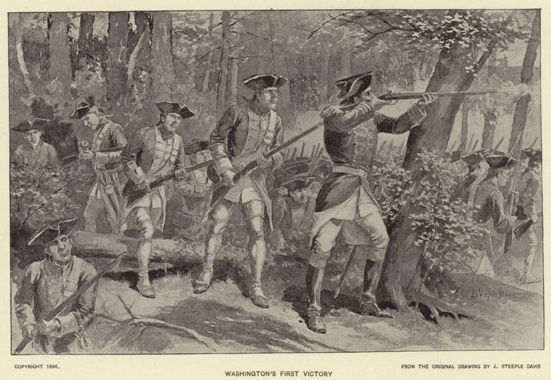 Washingtons første seier (litho) av J. (after) Steeple Davis