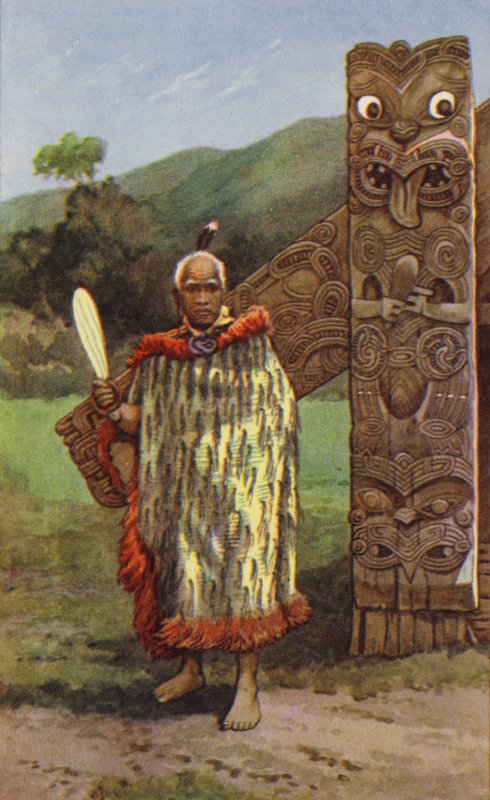 Maori-høvding (farge litho) av J. Macfarlane