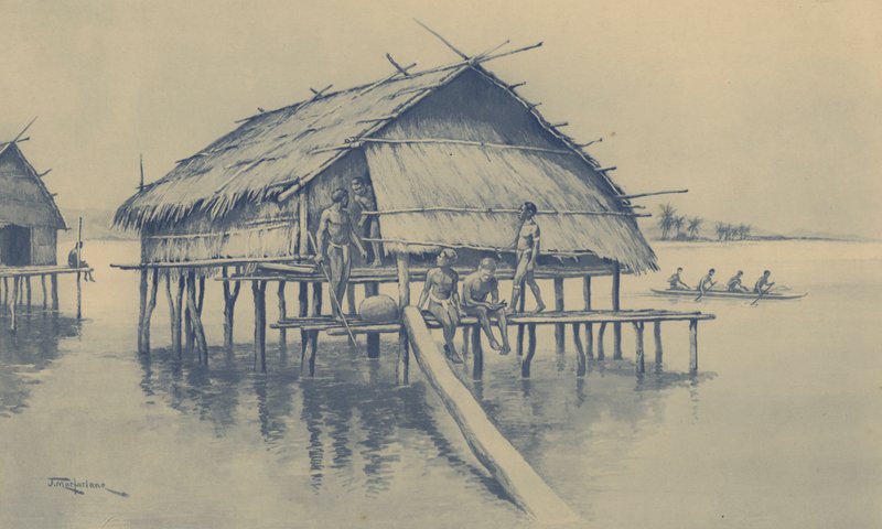 Marinelandsbyen New Guinea (litho) av J. Macfarlane