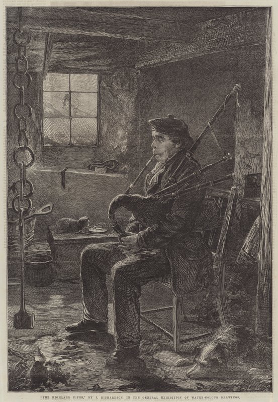 Highland Piper-graveringen av J. Richardson