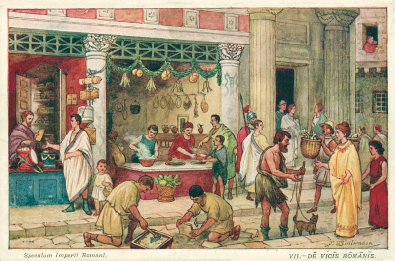 Gammelt romersk gatebilde (farge litho) av J. Williamson
