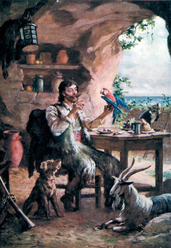 Robinson Crusoe (farge litho) av J. Williamson