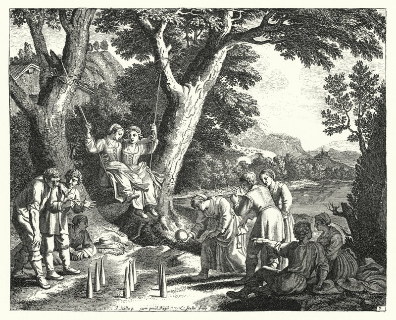 Bønder slapper av (gravering) av Jacques Stella
